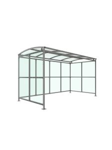 Outdoor cycle shelter with galvanised steel frame and curved roof – durable bike storage for schools and workplaces.