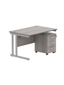 Core Stylish Computer Office Desk with 3 Mobile Drawer - Alaskan Grey Oak