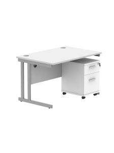 Core Twin Upright Rectangular Desk with Mobile Pedestal - Artic White