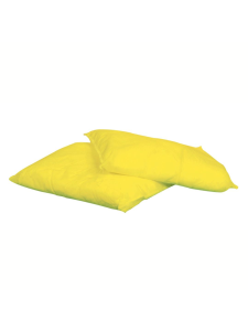 Yellow oil absorbent pillows for containing and absorbing liquid spills in industrial environments.