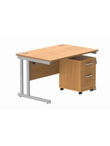 Core Twin Upright Rectangular Desk with Mobile Pedestal - Norwegian Beech