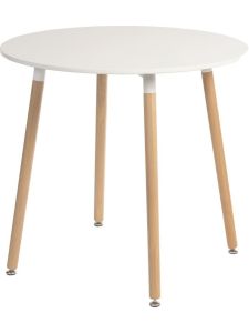 Teknik Skandi Round Table – 80cm Modern White Table with Beech Legs for Breakout Areas
