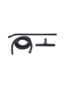 Set of vacuum accessories including hose, curved wand, and floor tool.