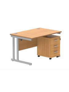 Core Stylish Computer Office Desk with 3 Mobile Drawer - Norwegian Beech