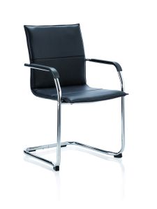 Echo Medium Back Leather Cantilever Visitor Chair – Chrome Frame with Fixed Arms