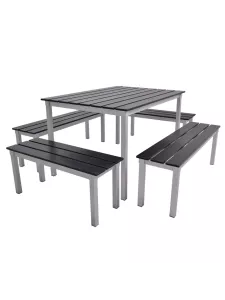 Enviro Eco Jet Black Outdoor 1250 Quadro Commercial Table and Bench Set
