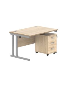 Core Stylish Computer Office Desk with 3 Mobile Drawer - Canadian Oak