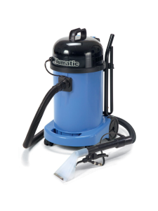 Numatic extraction vacuum with hose and upholstery spray tool attached.