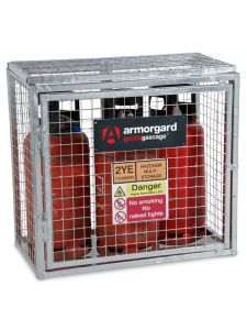Armorgard mesh gas cylinder storage cage with secure lock and safety signage