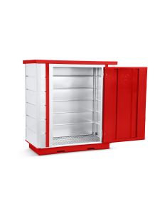 Armorgard FlamStor large red and grey flammable storage unit with open double doors for hazardous materials