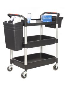 Proplaz Plus 3 Tray Plastic Shelf Tray Trolley with Buckets