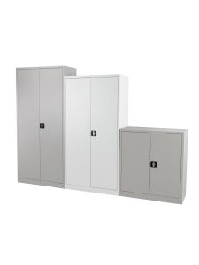 Steel office storage cupboards in multiple sizes with lockable doors