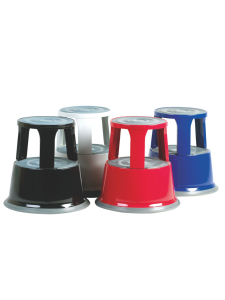 Set of four kick steps in black, grey, red, and blue for safe access to shelves and elevated areas.