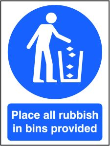 GPC Place All Rubbish in Bins Provided Sign - Pack of 10