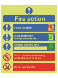 GPC Fire Action Photoluminescent Sign - Pack of 10