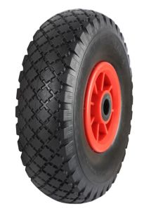Black Pneumatic Tyred Wheels with Red Polypropylene Centres