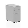 Slim Steel Mobile Pedestal - 3 Drawer Lockable Office Storage: Colour: Silver