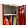 Fire Emergency Service Lockers: Size: 600 x 450mm, Locker Options: 2 Compartment with coat rail and 2x capative coat hangers, Door Option: Perforated Door