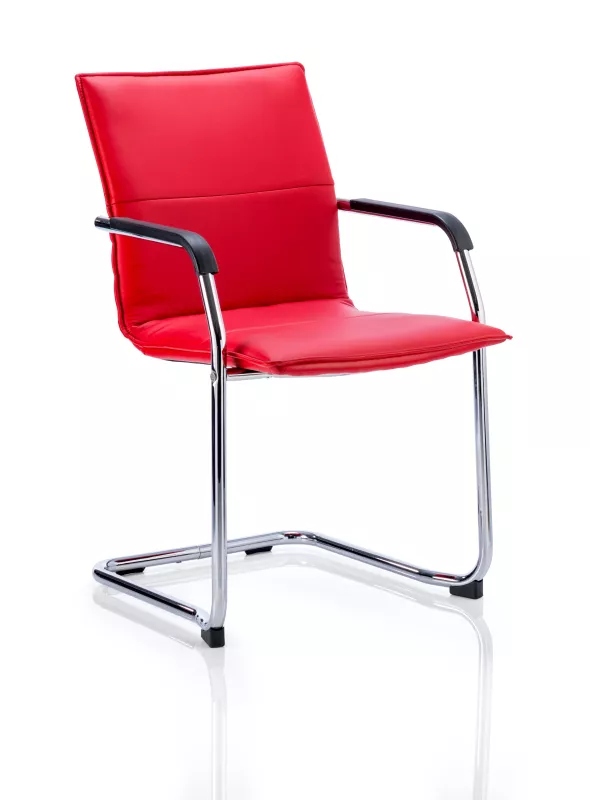 Echo Medium Back Leather Cantilever Visitor Chair – Chrome Frame with Fixed Arms