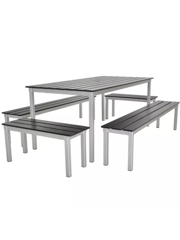Enviro Eco Jet Black Outdoor 1250 Quadro Commercial Table and Bench Set