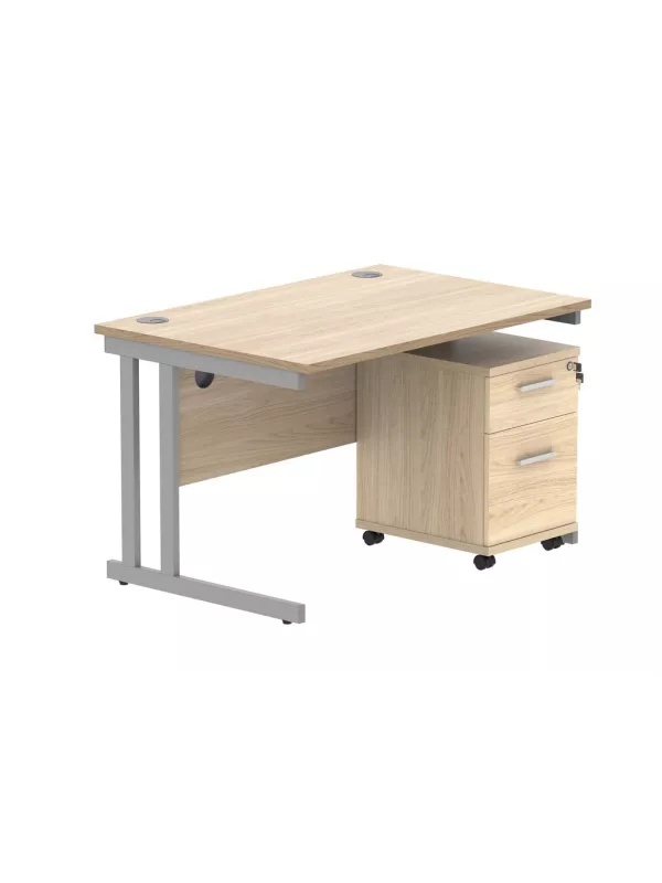 Core Twin Upright Rectangular Desk with Mobile Pedestal - Canadian Oak