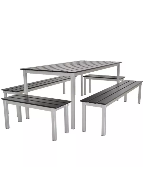 Enviro Eco Jet Black Outdoor 1800 Quadro Commercial Table and Bench Set