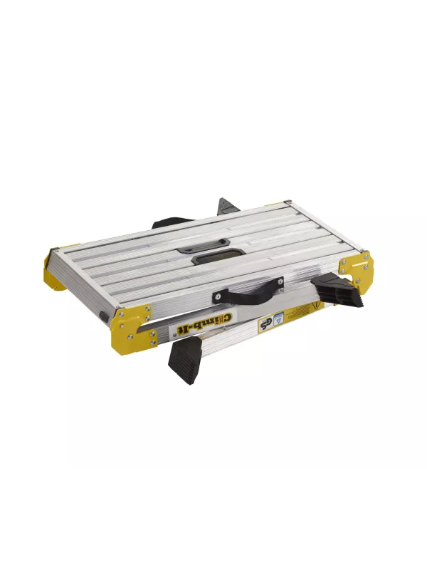 Folding aluminium work platform in fully collapsed position.