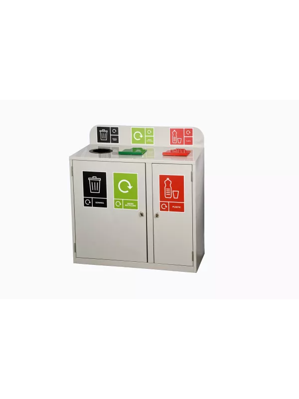 3 Bay Recycling Station 240L - Steel Recycling Bin