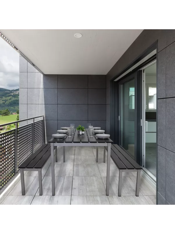 Enviro Eco Jet Black Outdoor 1250 Quadro Commercial Table and Bench Set