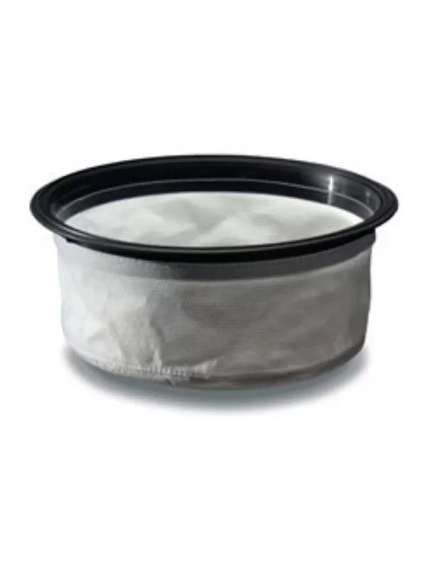 Round vacuum filter with fabric liner and black rim.