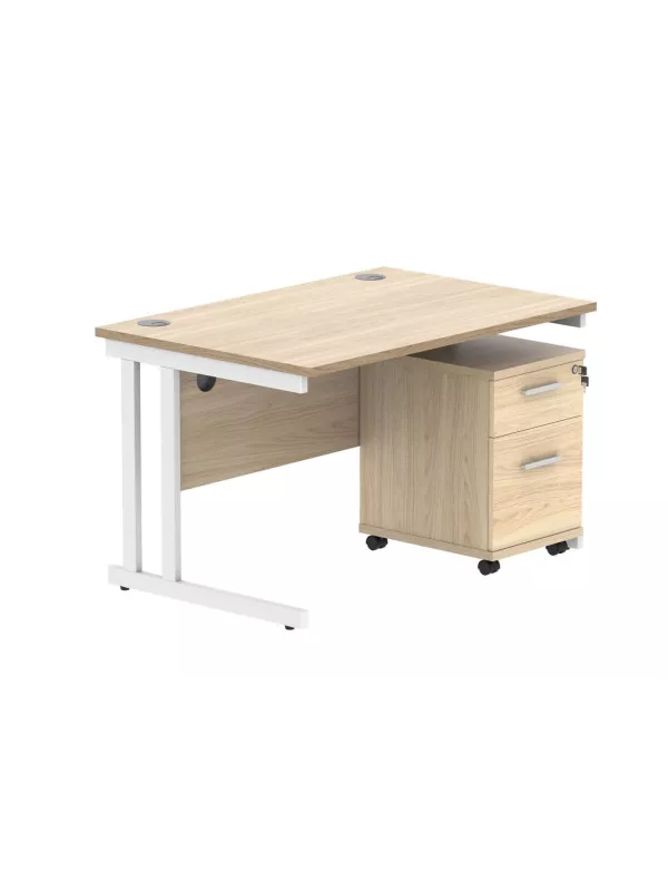 Core Twin Upright Rectangular Desk with Mobile Pedestal - Canadian Oak