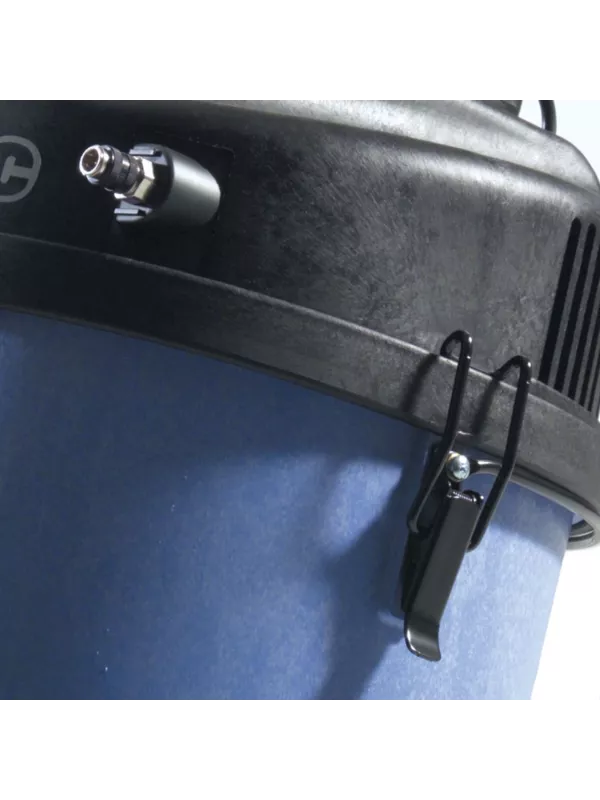 Close-up of accessory clips on the side of a Numatic extractor vacuum.