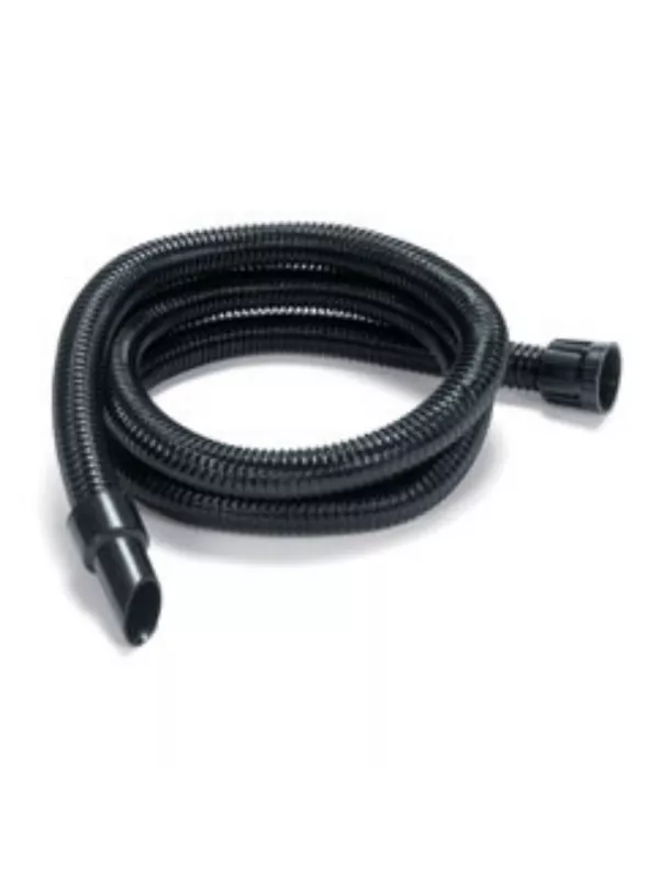 Coiled black vacuum hose with connector fittings.