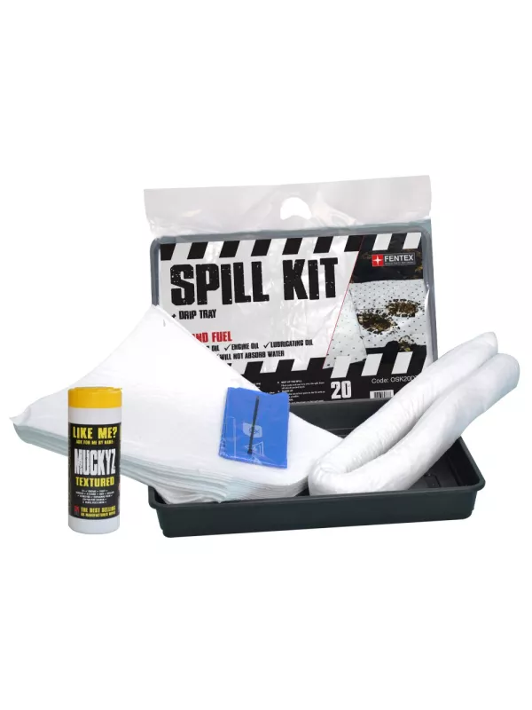 Fentex 20L Oil & Fuel Spill Kit in Plastic Bag + Drip Tray