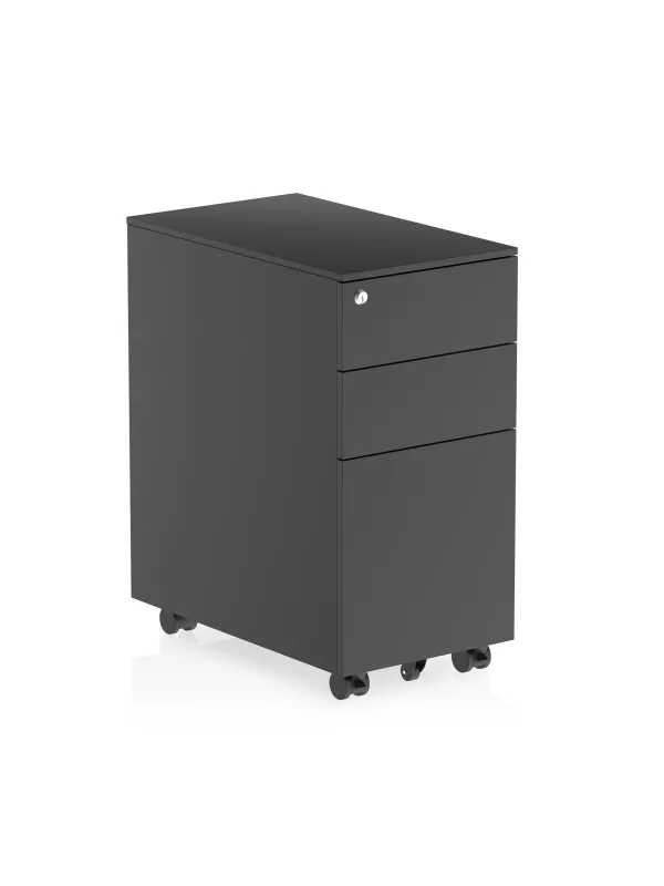 Slim Steel Mobile Pedestal - 3 Drawer Lockable Office Storage