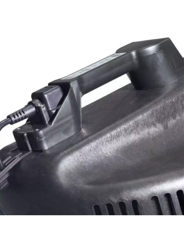 Close-up of the handle and power cable connection on a Numatic vacuum cleaner.