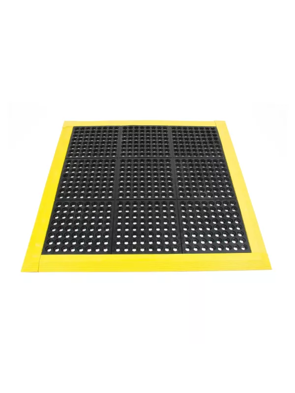 Modular anti-fatigue mat with high-visibility yellow safety edges