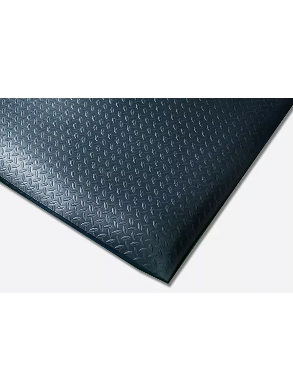 Close-up of textured anti-fatigue mat surface – slip-resistant cushioned matting for workplace safety.