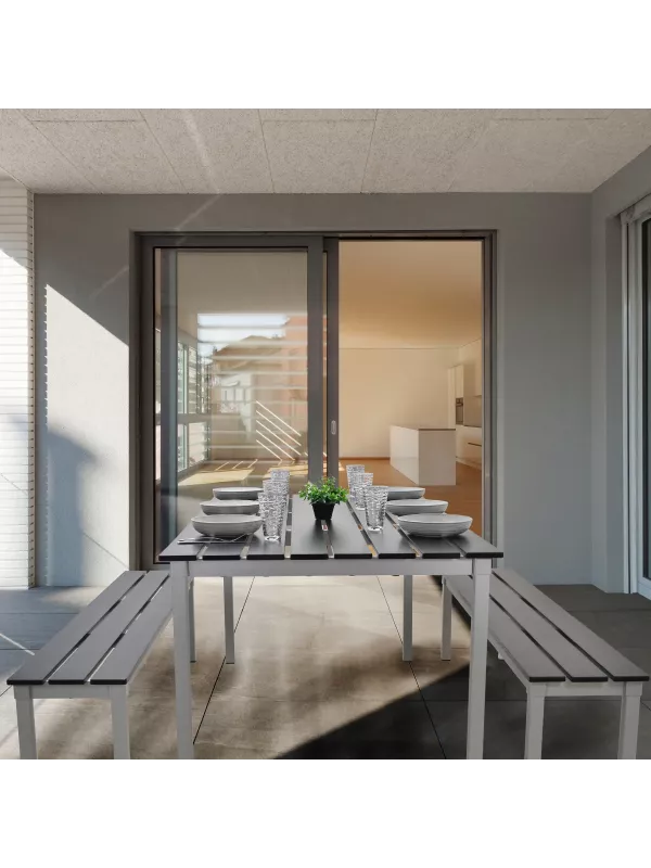 Enviro Eco Jet Black Outdoor 1250 Quadro Commercial Table and Bench Set