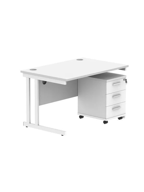 Core Stylish Computer Office Desk with 3 Mobile Drawer - Arctic White