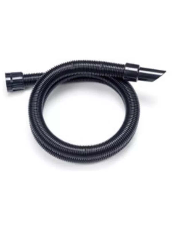 Coiled black vacuum hose with connector ends.