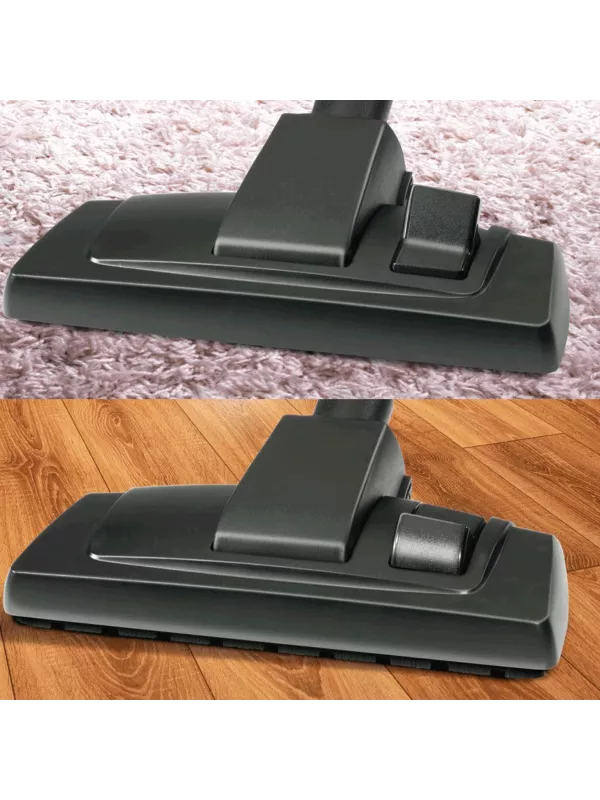 Vacuum cleaner floorhead shown on carpet and hard floor
