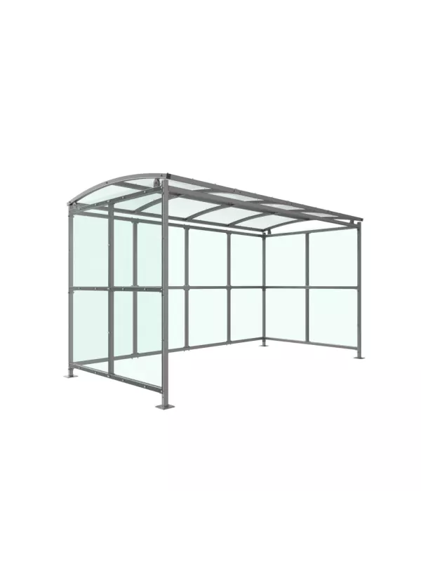Outdoor cycle shelter with galvanised steel frame and curved roof – durable bike storage for schools and workplaces.