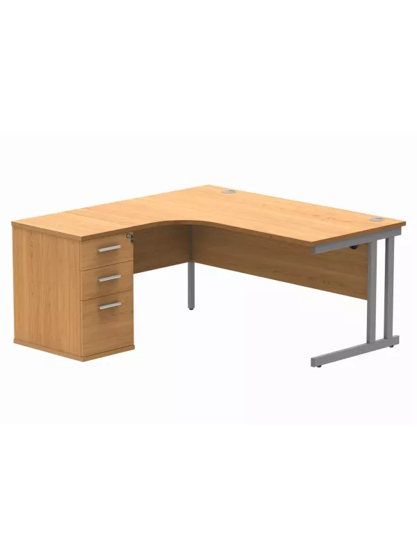 Double Upright Left/Right Hand Radial Desk + High Pedestal