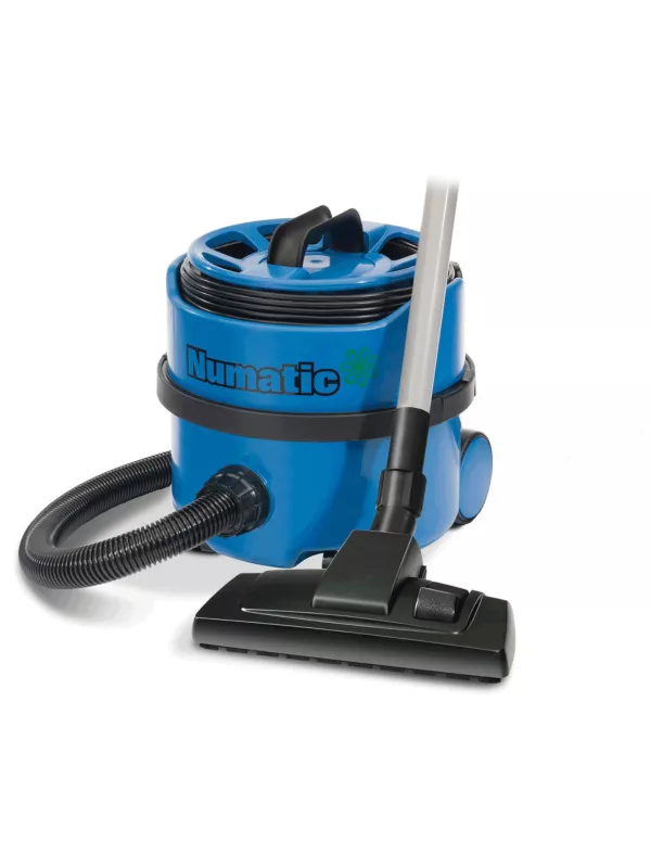 Numatic blue vacuum cleaner with hose and floorhead