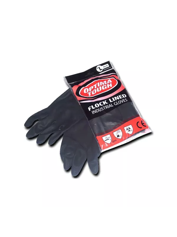 Optima Tough Rubber Gloves Black - Large
