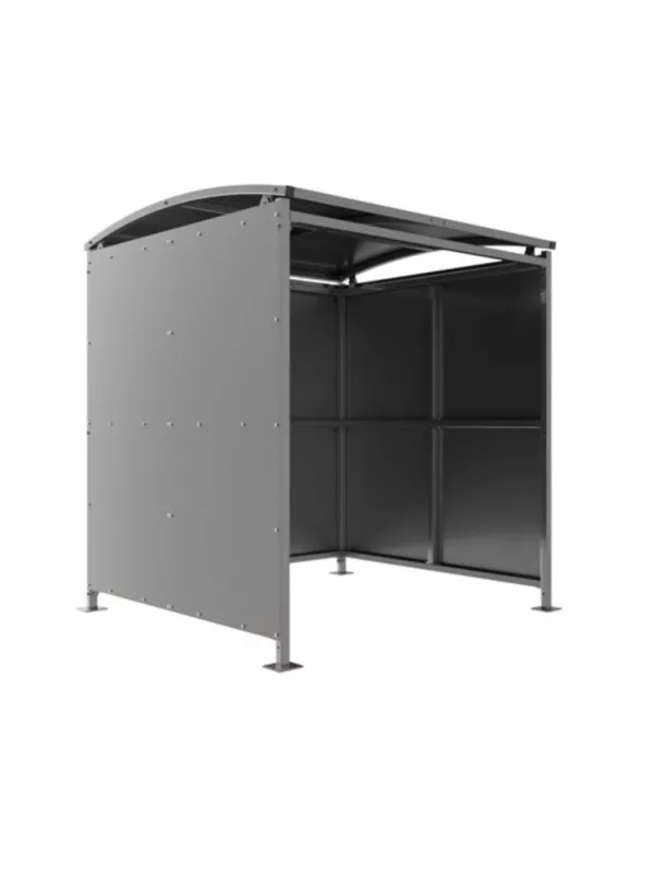 Industrial cycle shelter with protective steel frame and curved roof – outdoor bike storage shelter for schools and businesses.