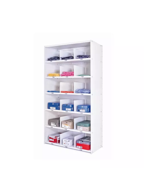 Anco Delta Plus Steel Shelving – Full Back Cladding with Dividers, Freestanding, 6 Levels