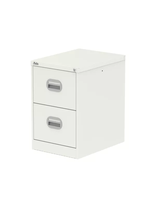 Qube 2 Drawer Filing Cabinet – Steel, Lockable, Foolscap Size with Anti-Tilt Safety