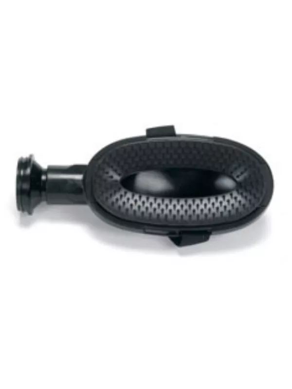 Coiled black vacuum hose with connector fitting.